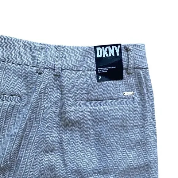 DKNY Slim Bootcut Trouser Womens Sz 2 Grey Herringbone Linen Blend - Picture 7 of 7